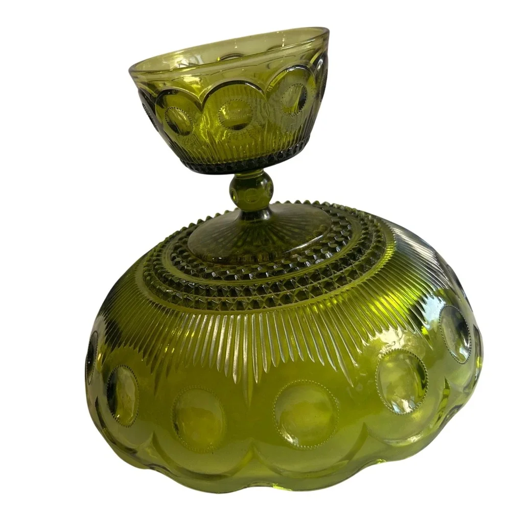 Vintage Bartlett-Collins Avocado Green Glass Pedestal Bowl St Genevieve